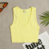 Ribbed V-Neck Single-Layer Nylon Sports Bra