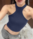 Women's Summer Crop tank Tops Sleeveless Double Tanks High Neck Workout Shirts