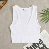 Ribbed V-Neck Single-Layer Nylon Sports Bra