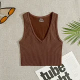 Ribbed V-Neck Single-Layer Nylon Sports Bra