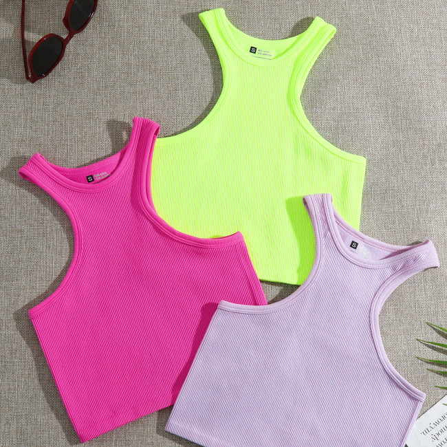 Women's Summer Crop tank Tops Sleeveless Double Tanks High Neck Workout Shirts