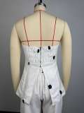 Fashion Polka Dot Strapless Top with High-Waisted Pants Set