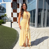 Fitted Halter Neck Printed Tie Dress