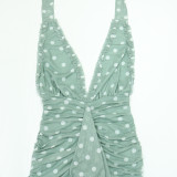 Fitted Halter Neck Printed Tie Dress