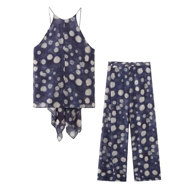 Polka Dot Top with Mid-Rise Sheer Polka Dot Pants