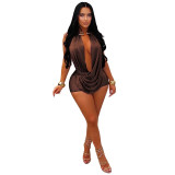 Fashion Solid Color Tie-Back Strapless Halter Neck Bodysuit Jumpsuit