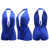 Fashion Solid Color Tie-Back Strapless Halter Neck Bodysuit Jumpsuit