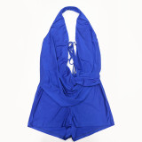 Fashion Solid Color Tie-Back Strapless Halter Neck Bodysuit Jumpsuit