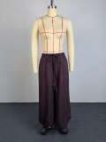 Striped Lapel Fitted Shirt with High-Waisted Cuffed Pants Set
