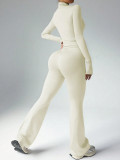 Seamless Zipper Long Sleeve Flare Pants Yoga Set
