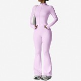 Seamless Zipper Long Sleeve Flare Pants Yoga Set