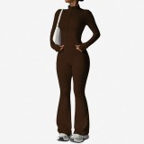 Seamless Zipper Long Sleeve Flare Pants Yoga Set