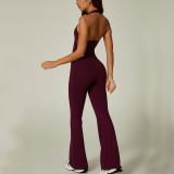 Sexy Halter Neck Open Back Flare Pants Fitness Jumpsuit