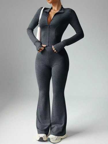 Seamless Zipper Long Sleeve Flare Pants Yoga Set