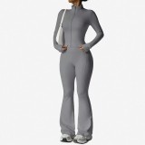 Seamless Zipper Long Sleeve Flare Pants Yoga Set