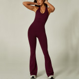 Sexy Halter Neck Open Back Flare Pants Fitness Jumpsuit
