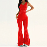 Fitted Sleeveless Bodysuit Yoga Outfit with Open Back Jumpsuit