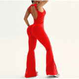 Fitted Sleeveless Bodysuit Yoga Outfit with Open Back Jumpsuit