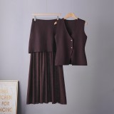 Solid Color Knit Dress Set  Fitted Tank Top and Midi Skirt