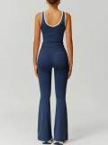 Color Block Sports Bra with Cross-Waist Flare Pants Yoga Set