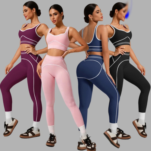 Line Pattern Sports Bra and Leggings Yoga Set