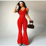 Fitted Sleeveless Bodysuit Yoga Outfit with Open Back Jumpsuit