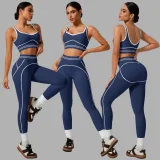 Line Pattern Sports Bra and Leggings Yoga Set