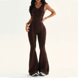 Fitted Sleeveless Bodysuit Yoga Outfit with Open Back Jumpsuit