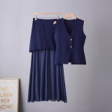 Solid Color Knit Dress Set  Fitted Tank Top and Midi Skirt