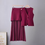 Solid Color Knit Dress Set  Fitted Tank Top and Midi Skirt