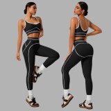 Line Pattern Sports Bra and Leggings Yoga Set