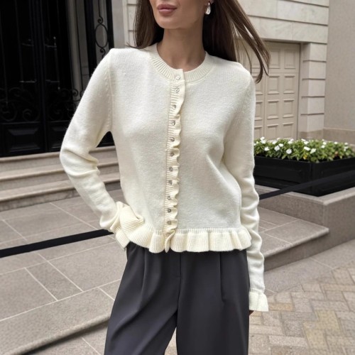 Long Sleeve Ruffled Knit Cardigan