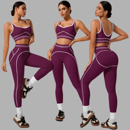 Line Pattern Sports Bra and Leggings Yoga Set