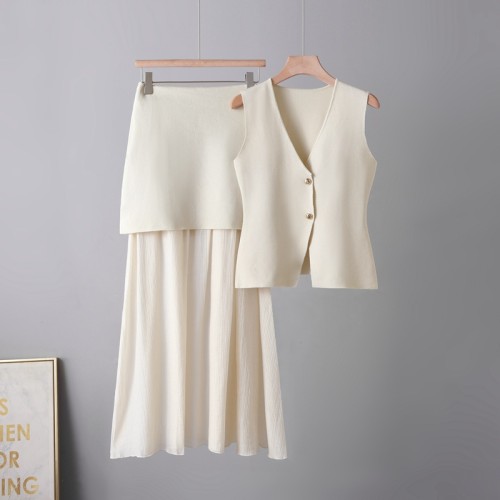 Solid Color Knit Dress Set  Fitted Tank Top and Midi Skirt