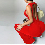 Fitted Sleeveless Bodysuit Yoga Outfit with Open Back Jumpsuit