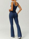 Color Block Sports Bra with Cross-Waist Flare Pants Yoga Set