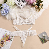 Sheer Ruffled Lace Trim Three-Piece Seductive Lingerie Set