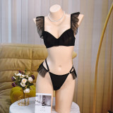 Sheer Ruffled Lace Trim Three-Piece Seductive Lingerie Set
