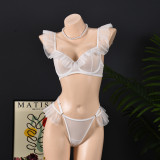 Sheer Ruffled Lace Trim Three-Piece Seductive Lingerie Set