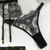IHOOV Lingerie Lace Underwire Bra g String Thong Embroidered Sexy Lingerie 3 Piece Lingerie Set Women
