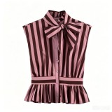 Striped Sleeveless Shirt with Bow Tie