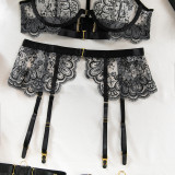 IHOOV Lingerie Lace Underwire Bra g String Thong Embroidered Sexy Lingerie 3 Piece Lingerie Set Women
