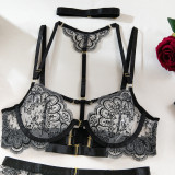 IHOOV Lingerie Lace Underwire Bra g String Thong Embroidered Sexy Lingerie 3 Piece Lingerie Set Women