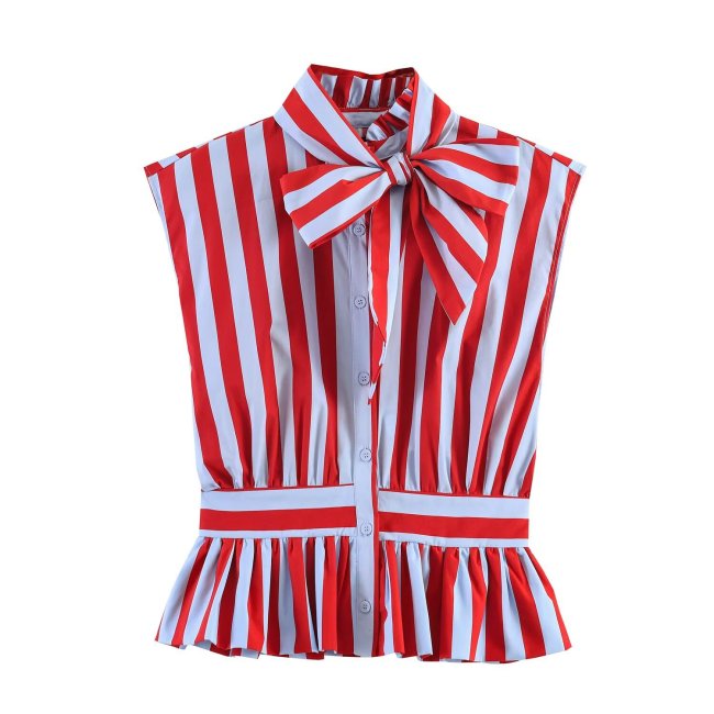Striped Sleeveless Shirt with Bow Tie