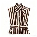 Striped Sleeveless Shirt with Bow Tie