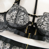 IHOOV Lingerie Lace Underwire Bra g String Thong Embroidered Sexy Lingerie 3 Piece Lingerie Set Women
