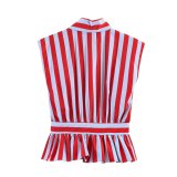 Striped Sleeveless Shirt with Bow Tie