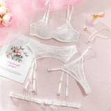 Eyelash Lace Sheer Lingerie Set with Bra, Garter Belt
