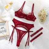Eyelash Lace Sheer Lingerie Set with Bra, Garter Belt