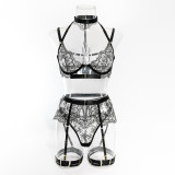 IHOOV Lingerie Lace Underwire Bra g String Thong Embroidered Sexy Lingerie 3 Piece Lingerie Set Women